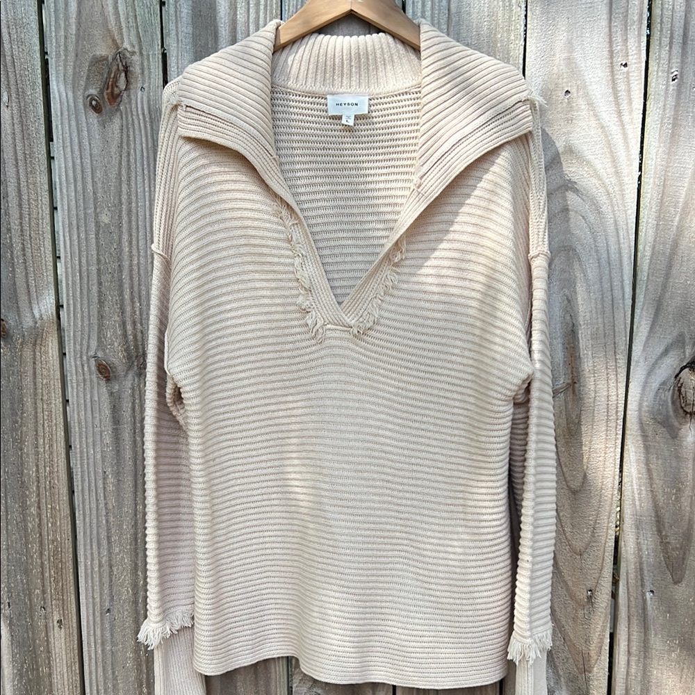 Cream Ribbed Sweater by HEYSON